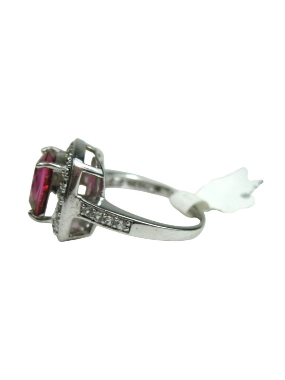 Lab Created Ruby Faceted Stone Ring CZ 925 Sterling Silver Thailand 5 gr Size 8